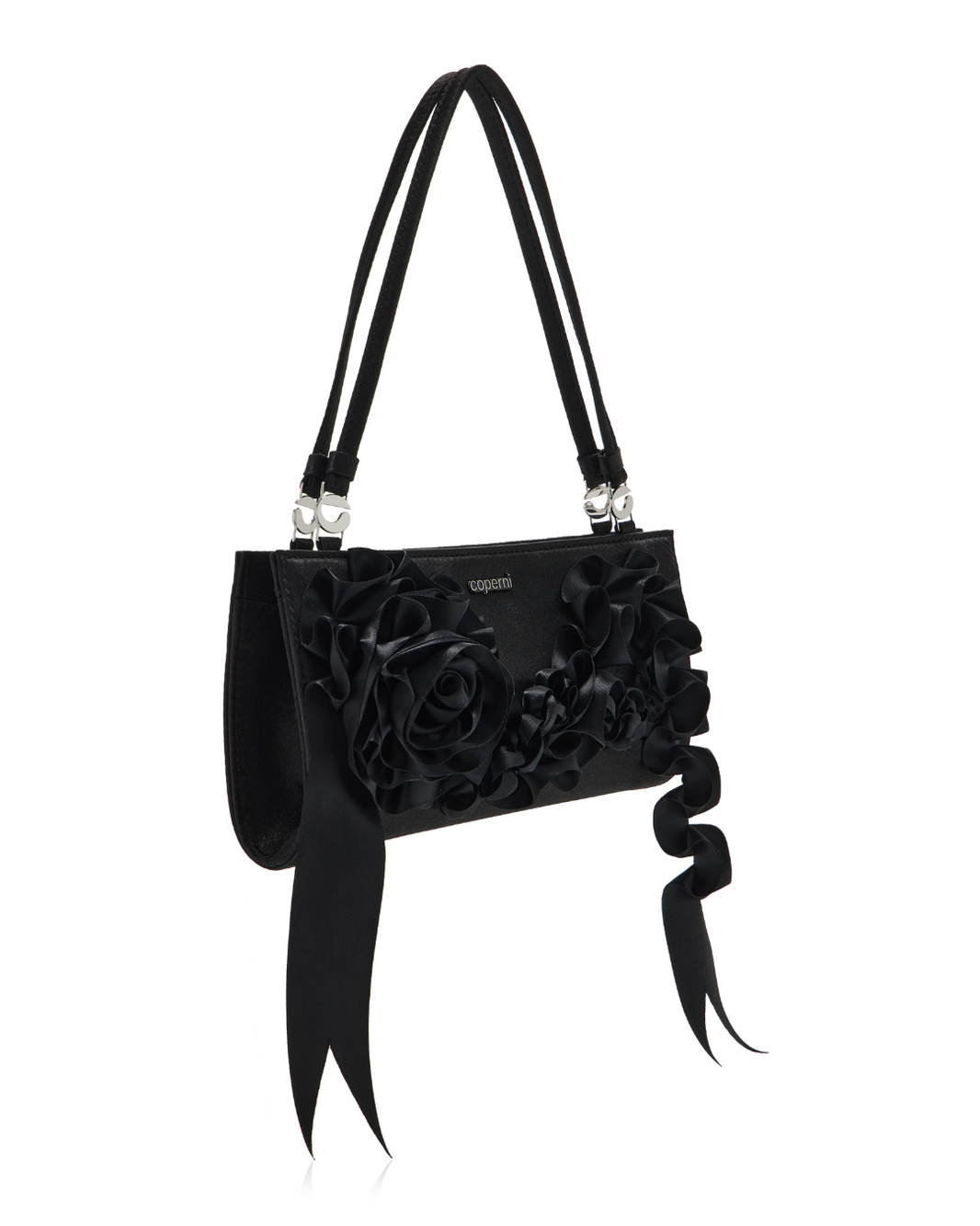 PLEATED RIBBON SATIN POCHETTE BAG